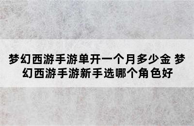 梦幻西游手游单开一个月多少金 梦幻西游手游新手选哪个角色好